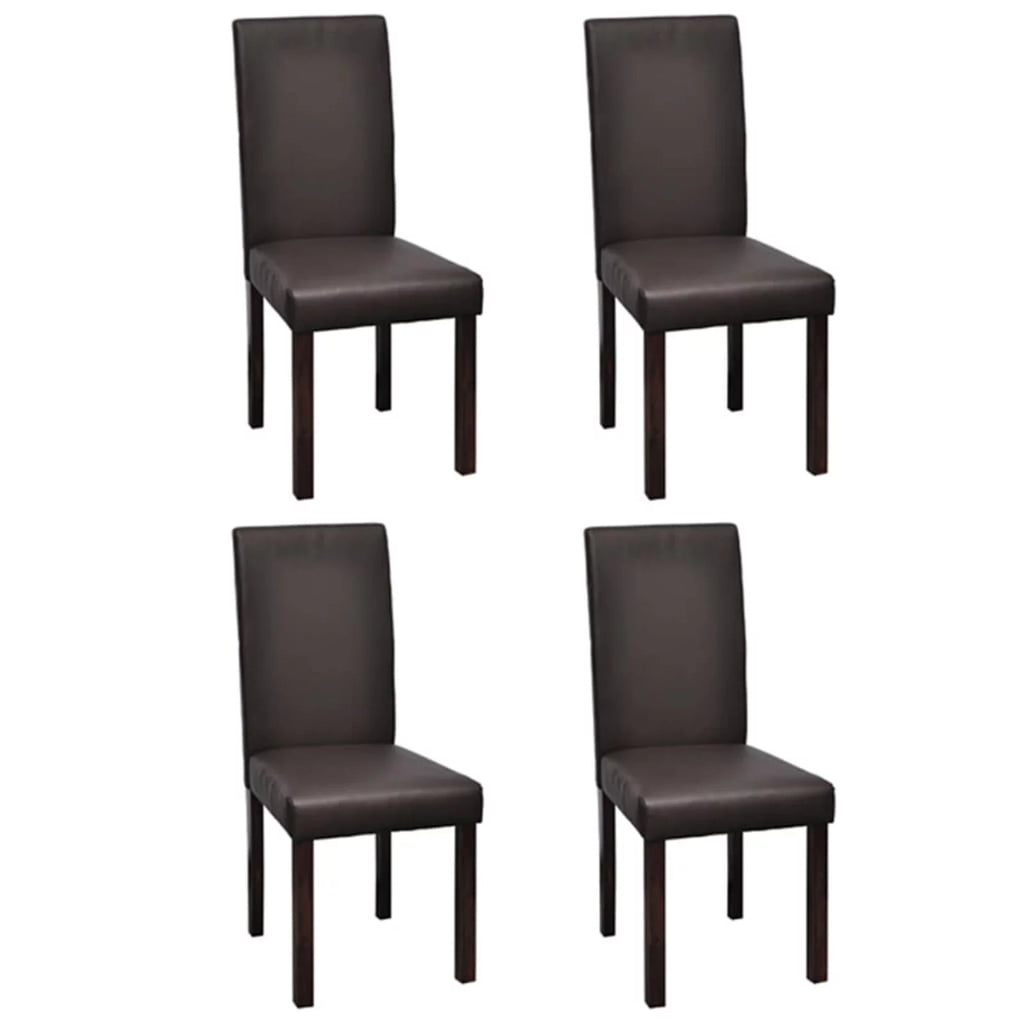 Set of 4 Brown Leather Dining Chairs with Wooden Legs W665