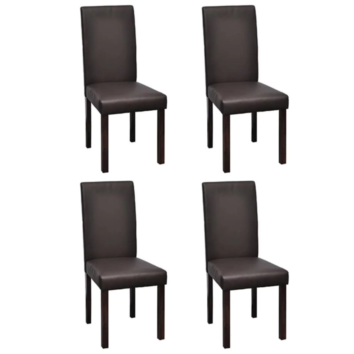 Set of 4 Brown Leather Dining Chairs with Wooden Legs W665