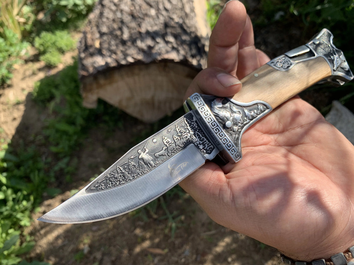 9" Engraved Folding Pocket Knife D5715