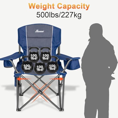 Oversized Heavy Duty Padded Camping Chairs with Cup Holder, Blue, 2-Pack M212