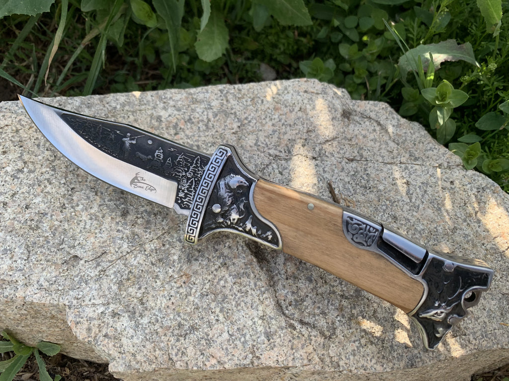 9" Engraved Folding Pocket Knife D5715