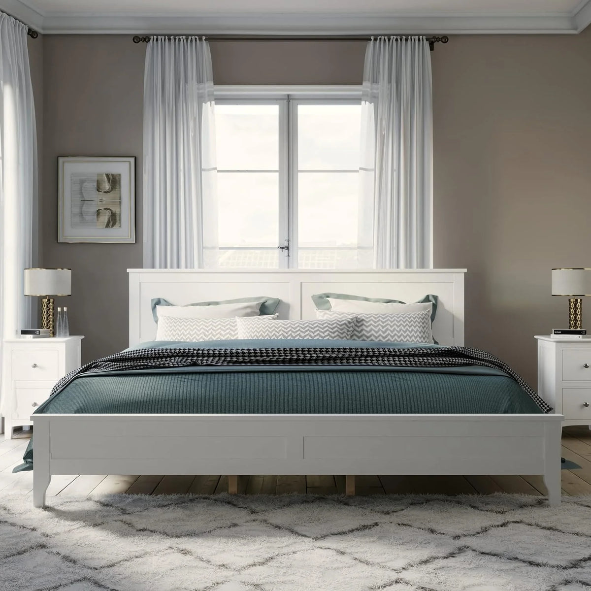 White King Size Solid Wood Platform Bed Z773787