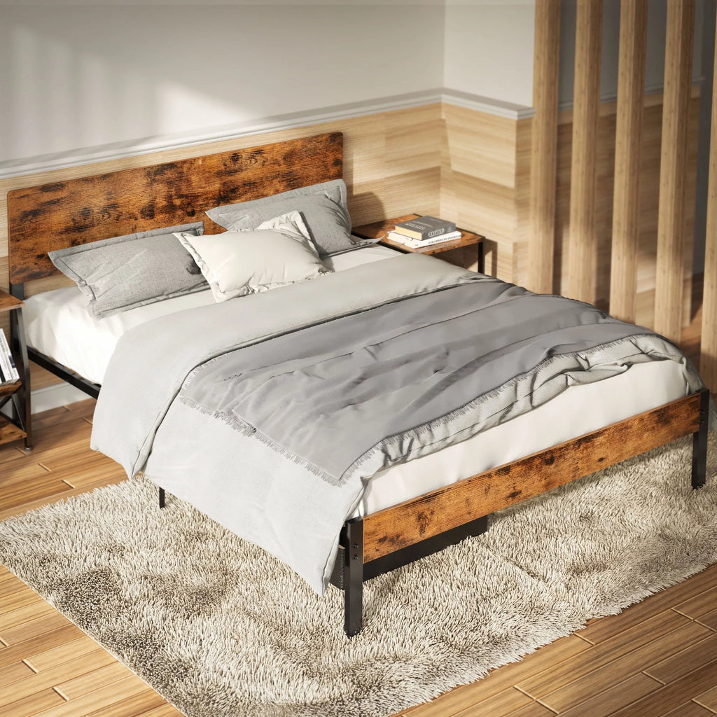 Queen Platform Bed Frame with Headboard V450048