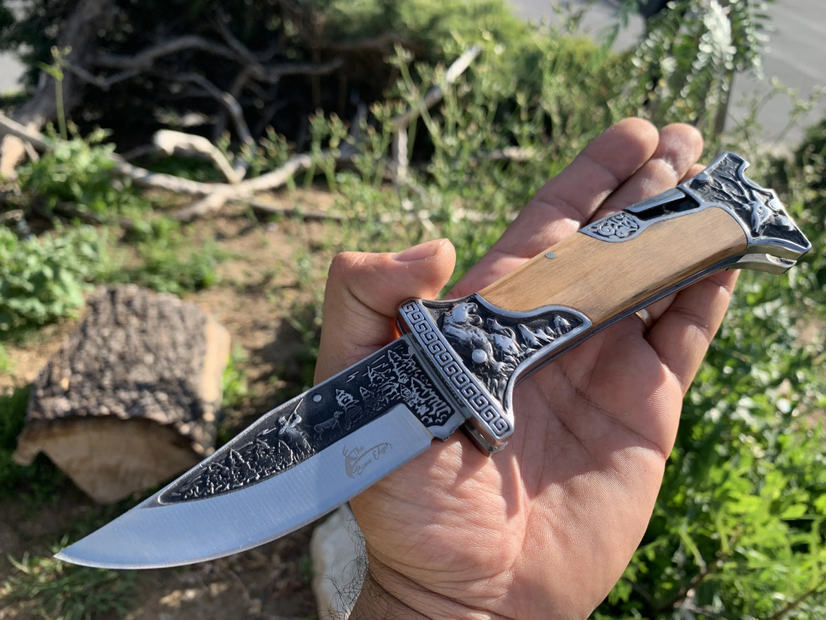 9" Engraved Folding Pocket Knife D5715