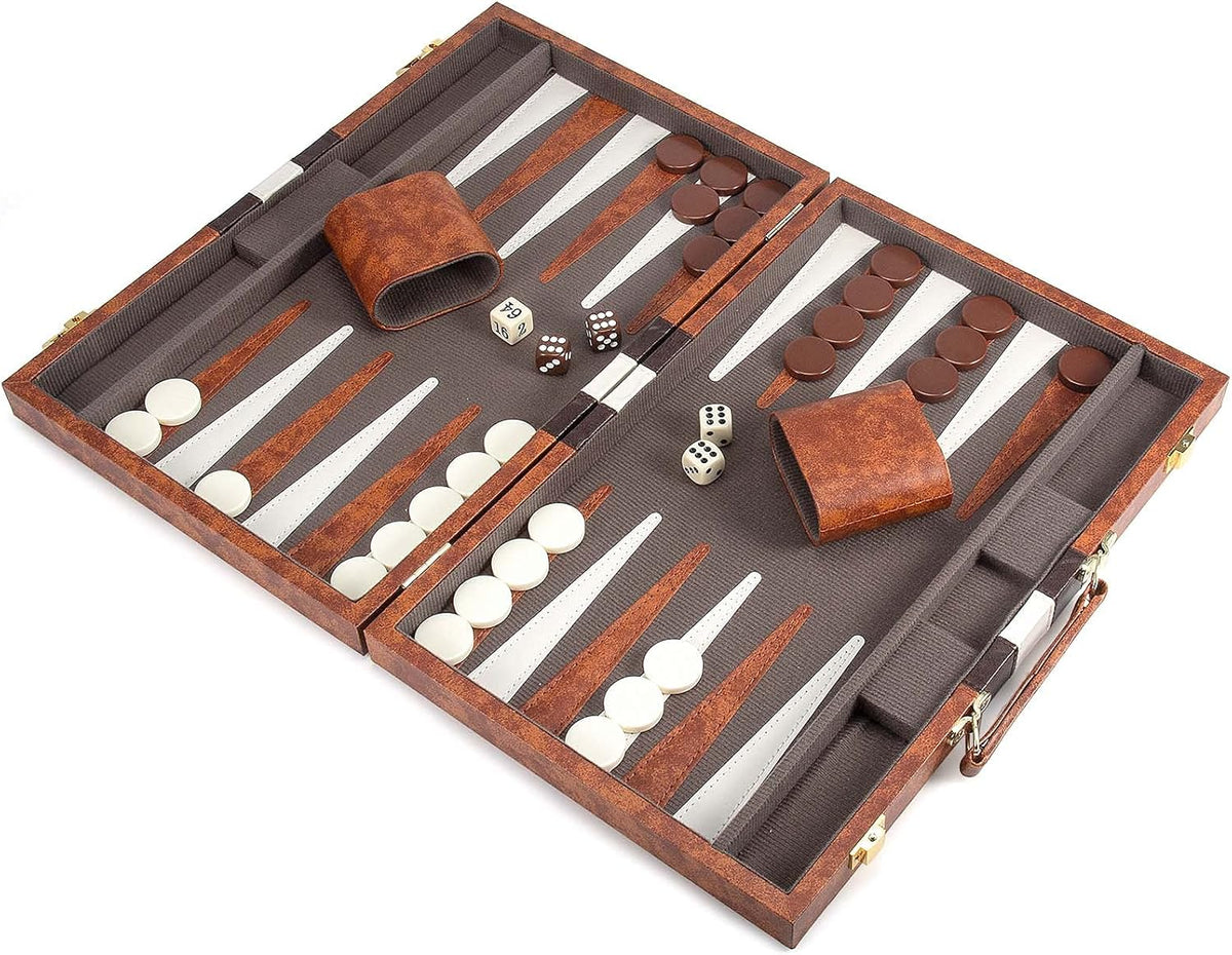 15 Inches Classic Backgammon Set with Leather Case O256671