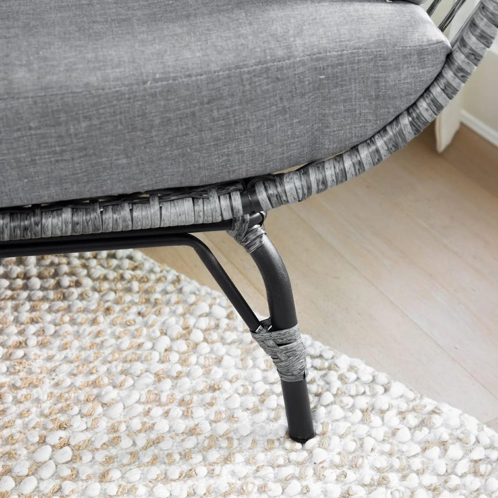 Oversized Grey Wicker Chair with Seat Cushions S290112
