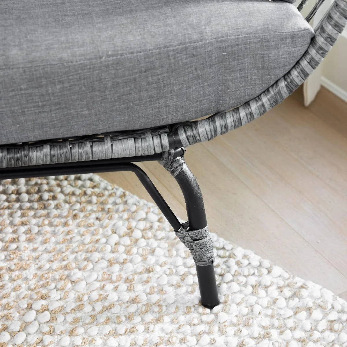 Oversized Grey Wicker Chair with Seat Cushions S290112