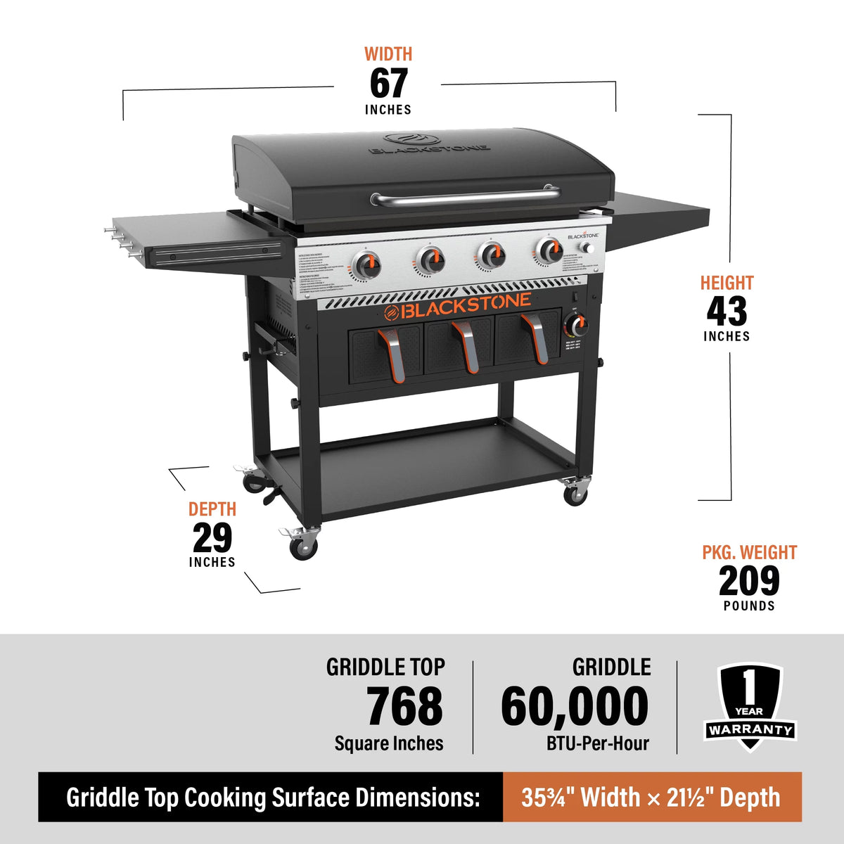 4-Burner Propane Griddle with Air Fryer and Hood L21687