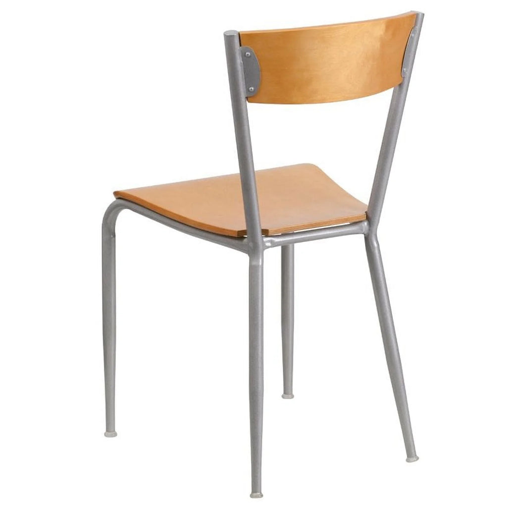 Metal Restaurant Dining Chair in Natural and Silver T93155