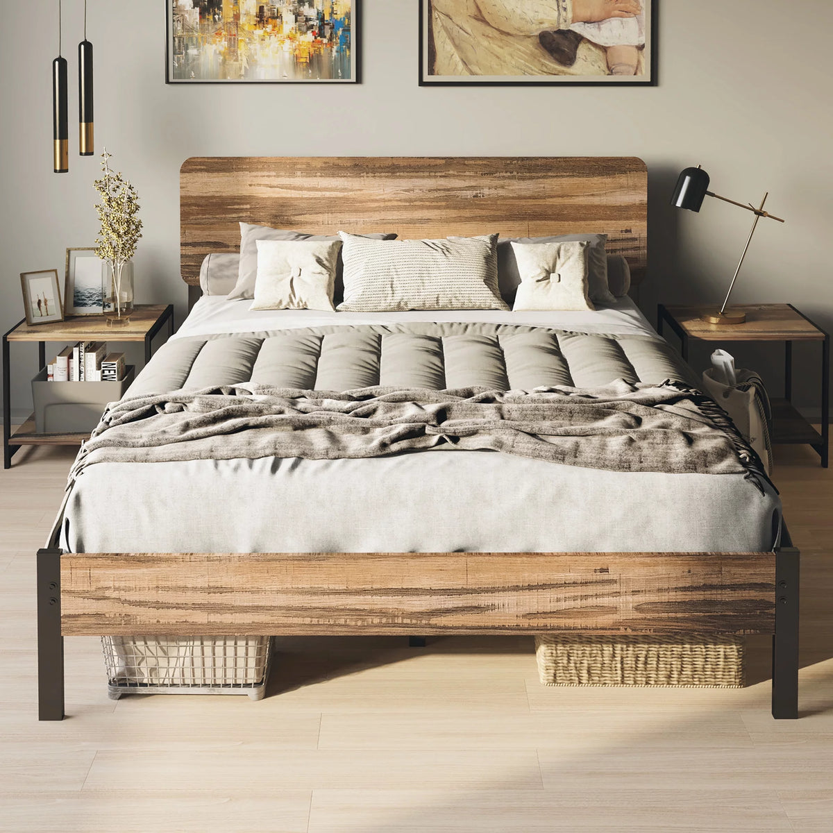 Queen Platform Bed Frame with Headboard V450048
