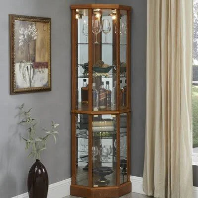 Oak Corner Lighted Curio Cabinet Q513