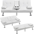 White Convertible Futon Bed with 2 Throw Pillows T27323