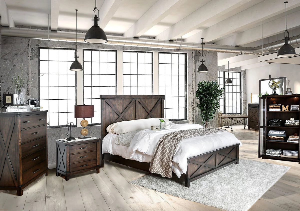 Dark Walnut Eastern King Size Solid Wood Bed U3688