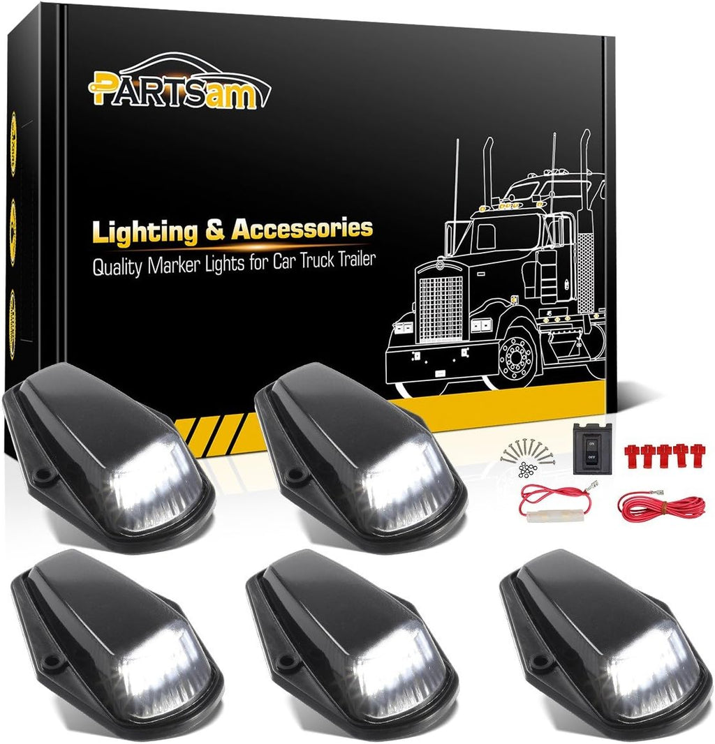 5X Cab Marker Light LED Roof Running Light Black Lens White 12LED Pack of 2 T888