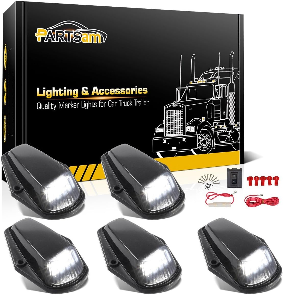 5X Cab Marker Light LED Roof Running Light Black Lens White 12LED Pack of 2 T888