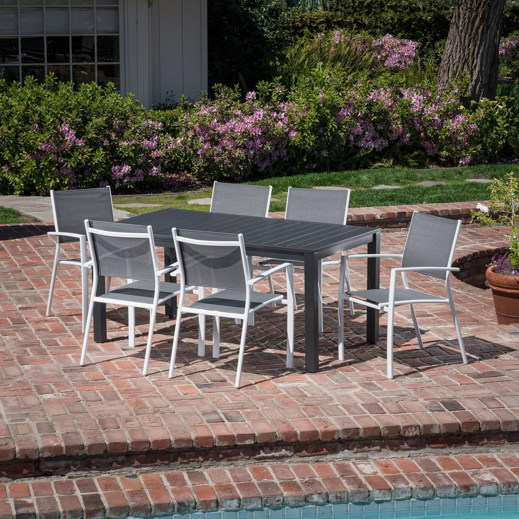 7-Piece Gray White Sling Chairs and Dining Table Outdoor Furniture I539526