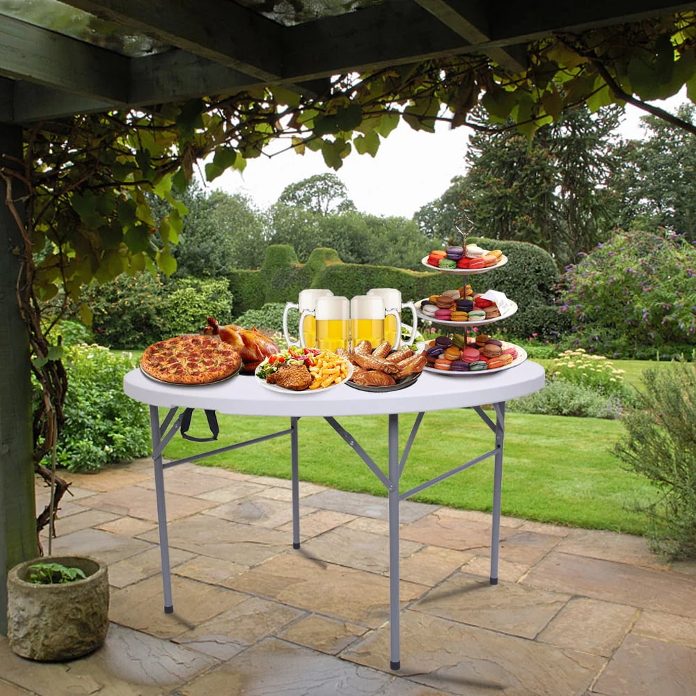 4 Ft White Round Folding Plastic Dining Table K9572