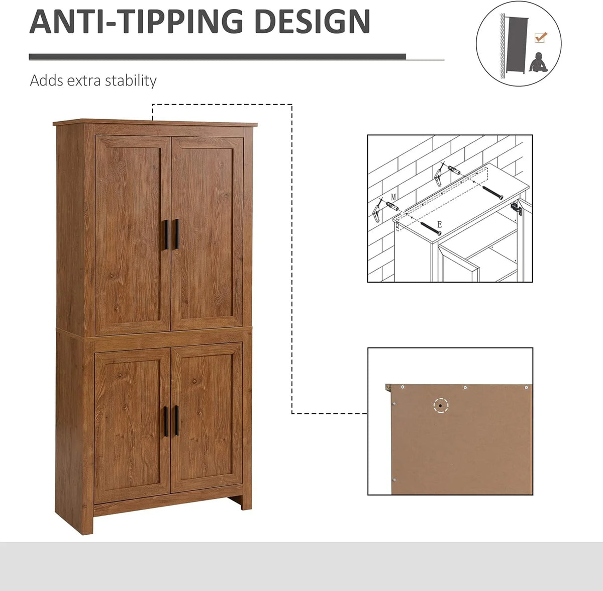 64" 4-Door Oak Kitchen Pantry Cabinet with 3 Adjustable Shelves L78934