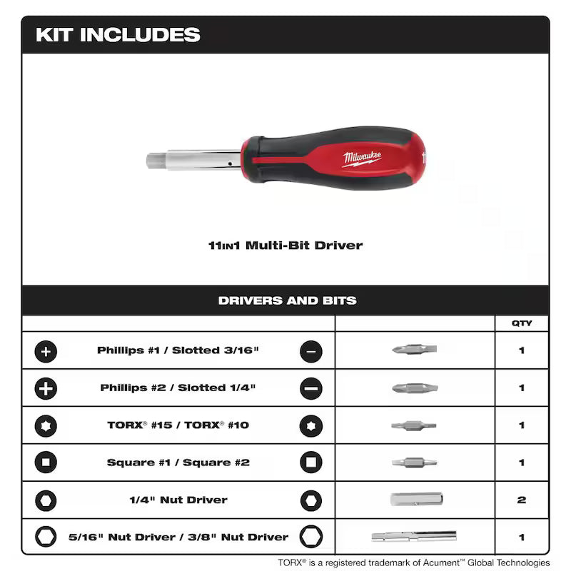 11-in-1 Multi-Tip Screwdriver with Folding Knife E814674