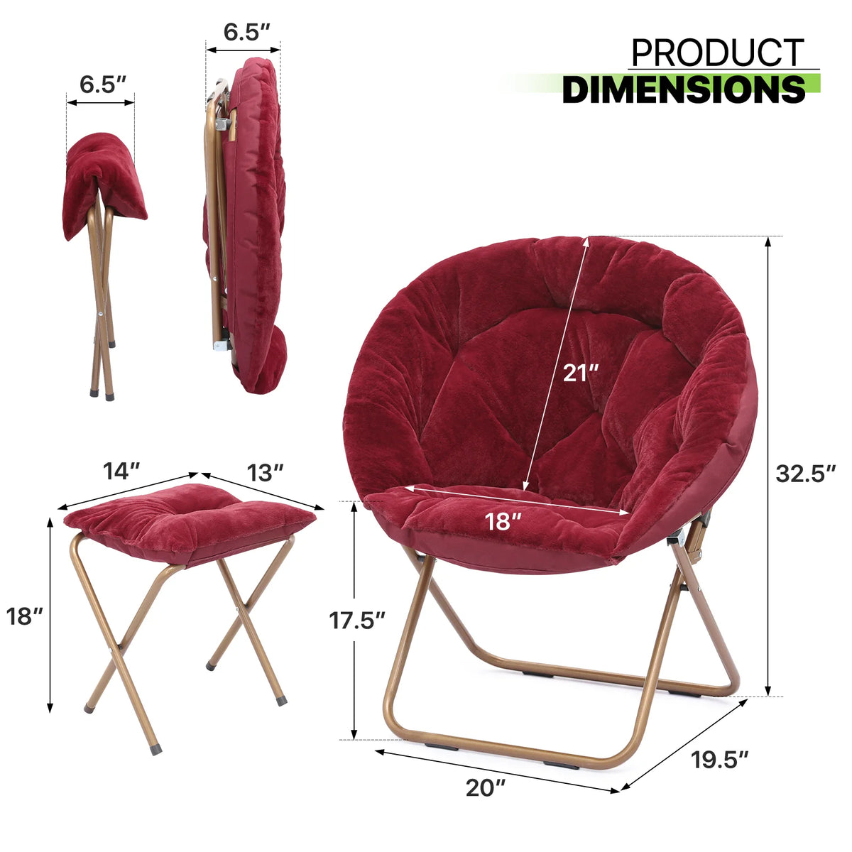 Set of 2 Oversized Folding Lounge Chair with Ottoman J726