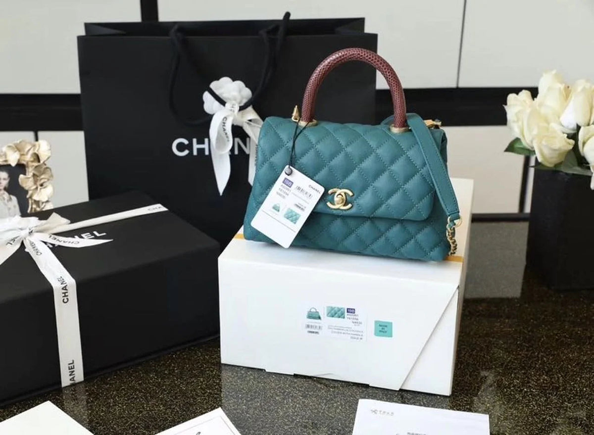 Teal Medium Flap Bag with Top Handle L821
