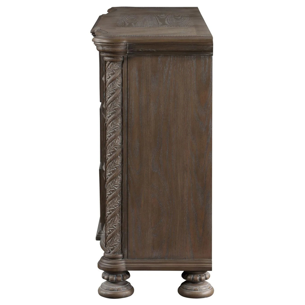 Oak Brown Wood Dresser with 9 Drawers E182511
