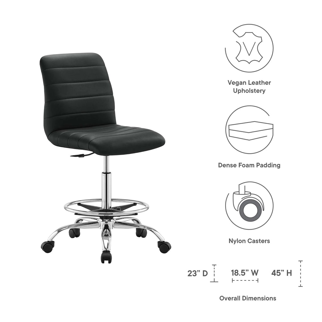 Silver Black Vegan Leather Drafting Chair L156