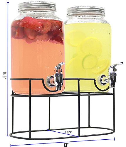 Glass Drink Dispenser Set of 2 1 Gallon with Stand T7350