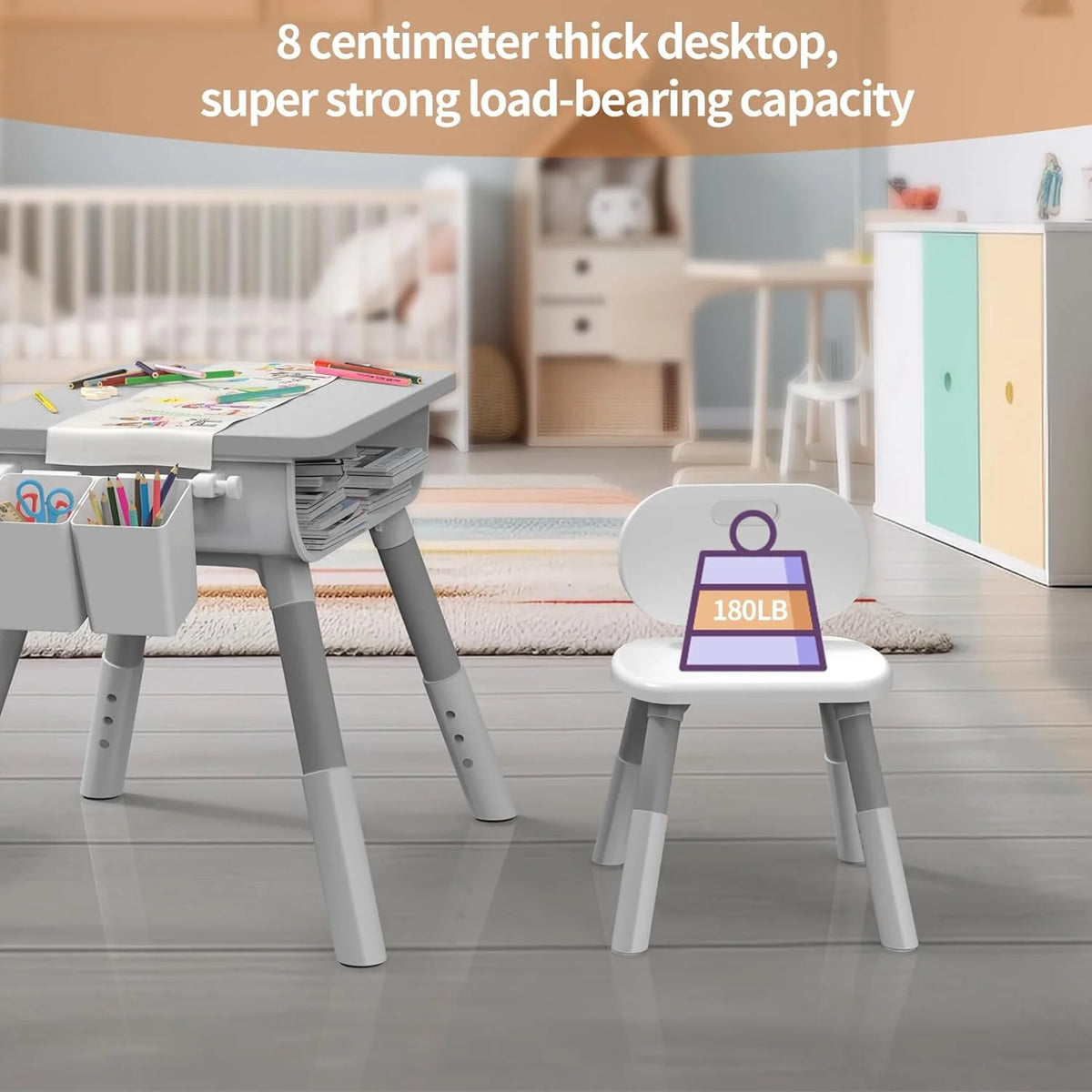 Kids Adjustable Height Wooden Table and Chair Set I397128