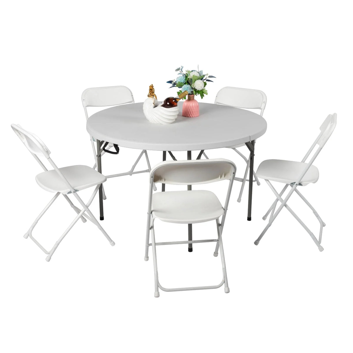 4 Ft White Round Folding Plastic Dining Table K9572