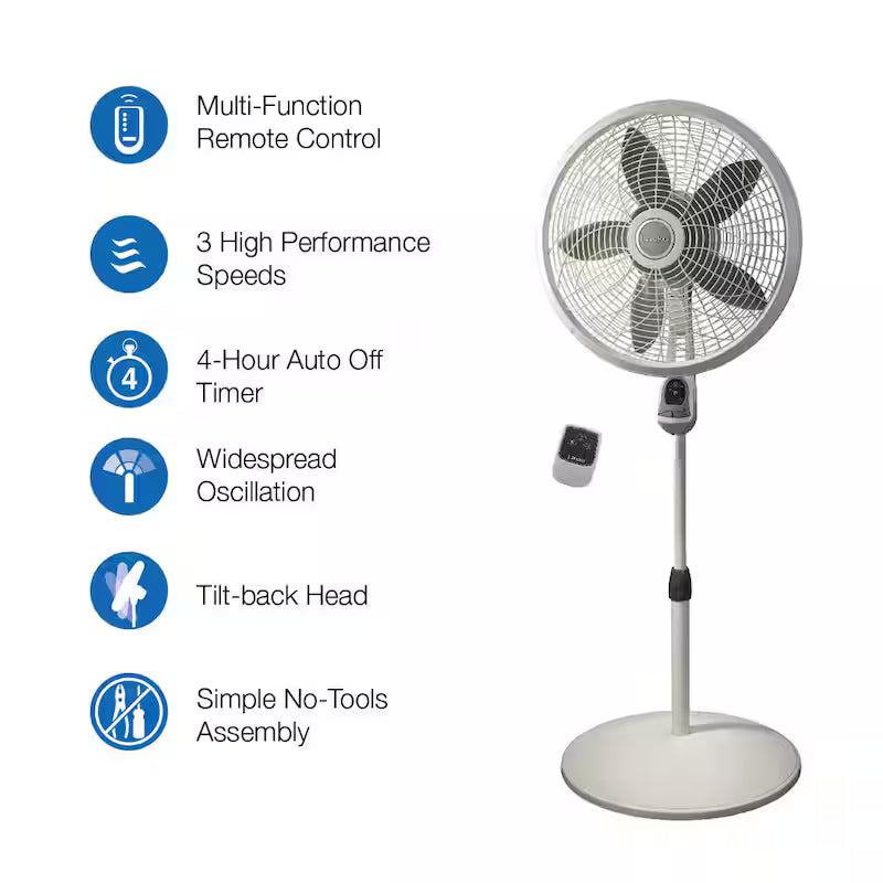 White 3 Speed Oscillating Pedestal Fan with Timer and Remote Control H9691