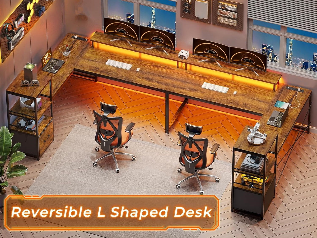 L Shaped Desk with Fabric File Drawer and Power Outlets D505