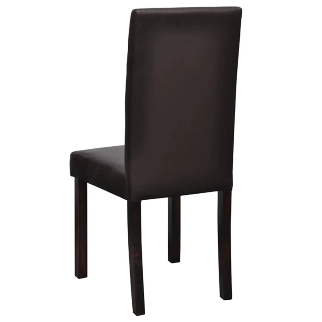 Set of 4 Brown Leather Dining Chairs with Wooden Legs W665