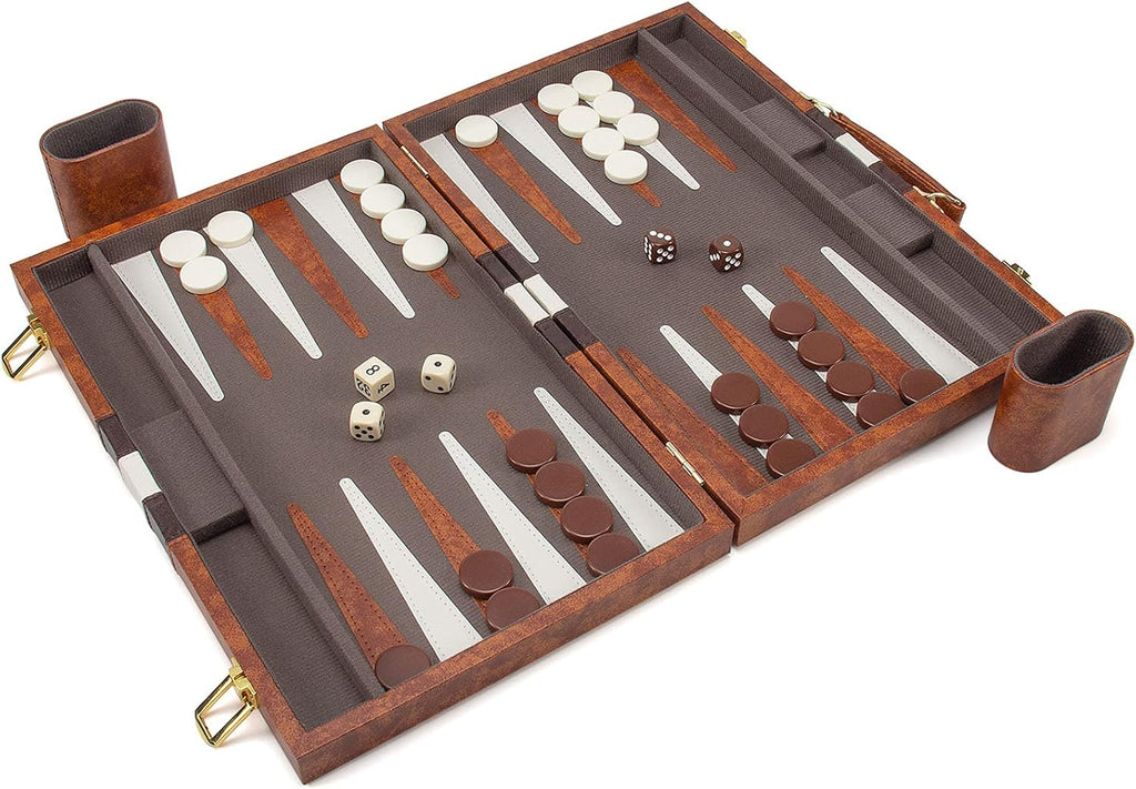 15 Inches Classic Backgammon Set with Leather Case O256671