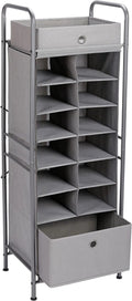 Grey 12 Cubby Vertical Shoe Rack Organizer with Drawer Q269