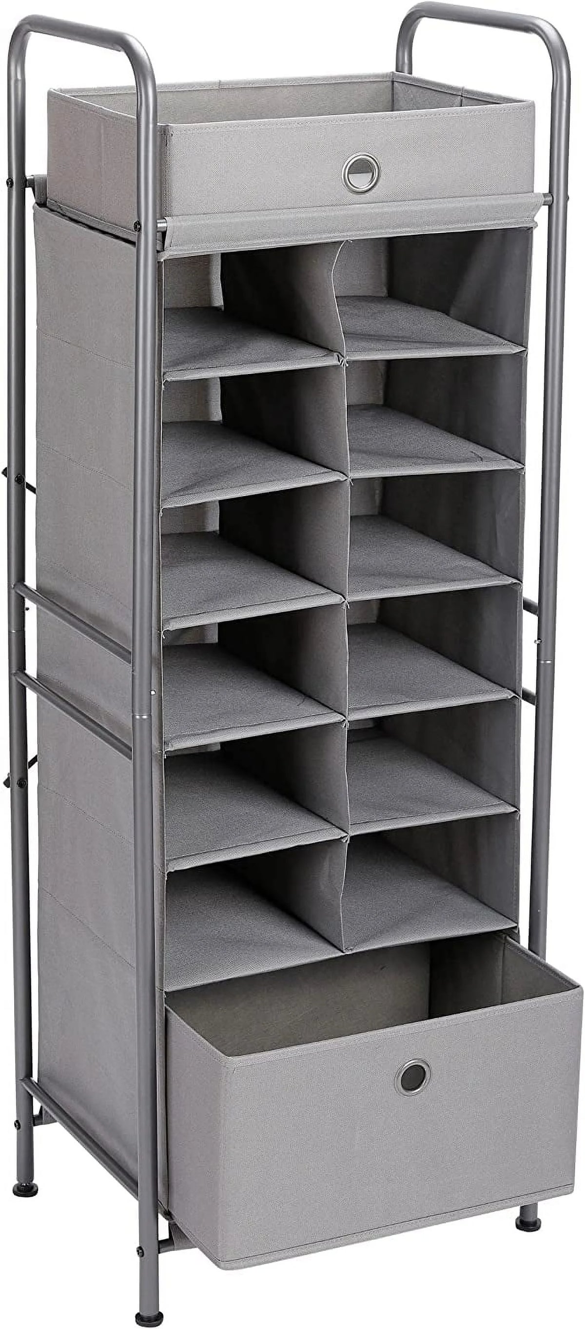Grey 12 Cubby Vertical Shoe Rack Organizer with Drawer Q269