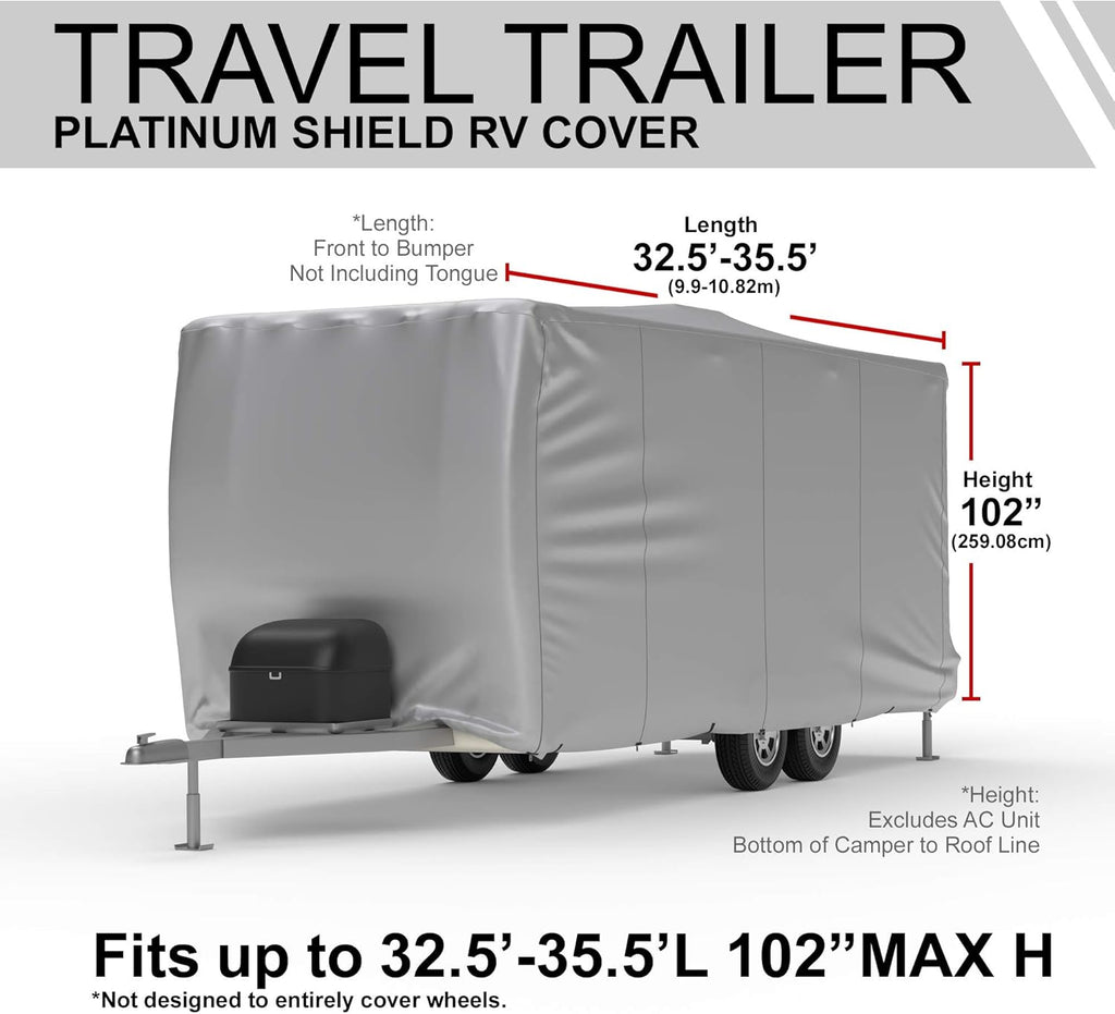 Weatherproof RV Cover for 32.5' - 35.5' Travel Trailer with Fleece Lining D148