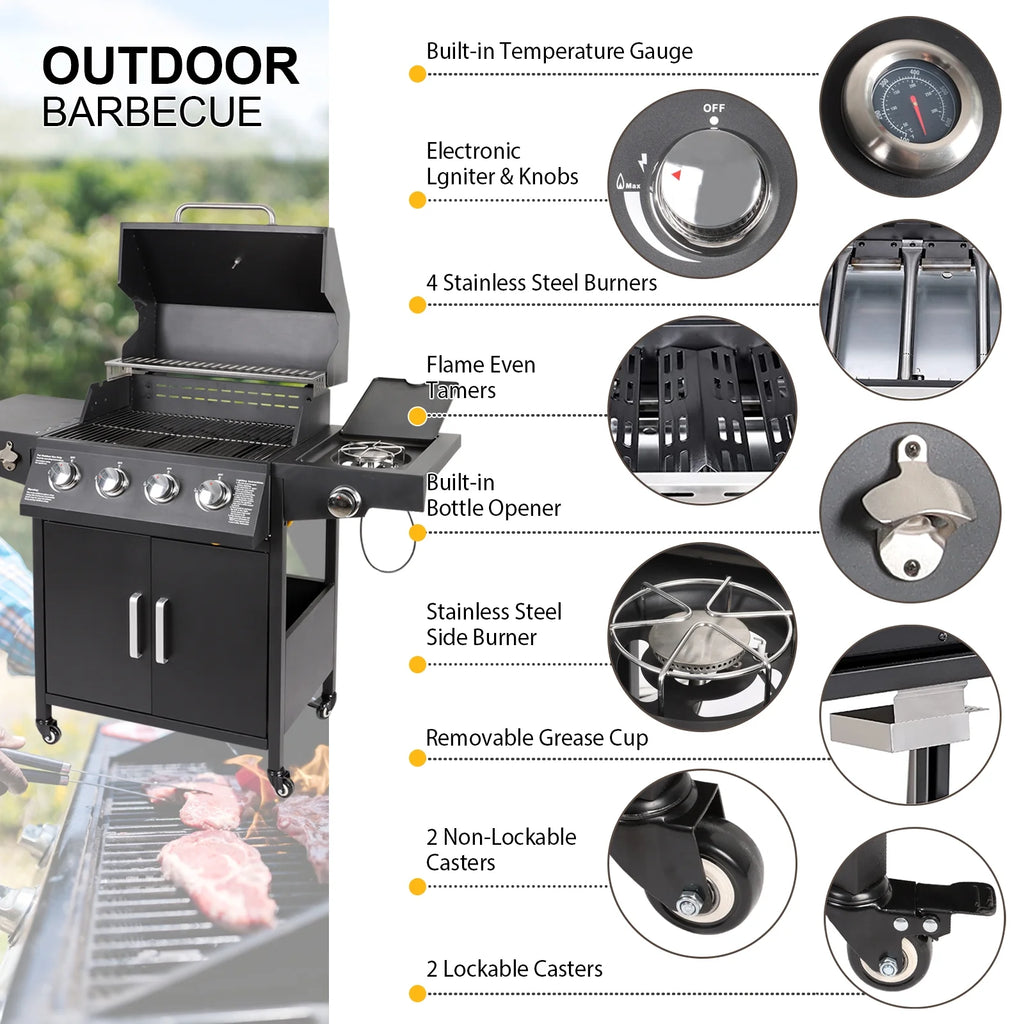 4-Burner Propane Gas Grill with Side Burner O52990