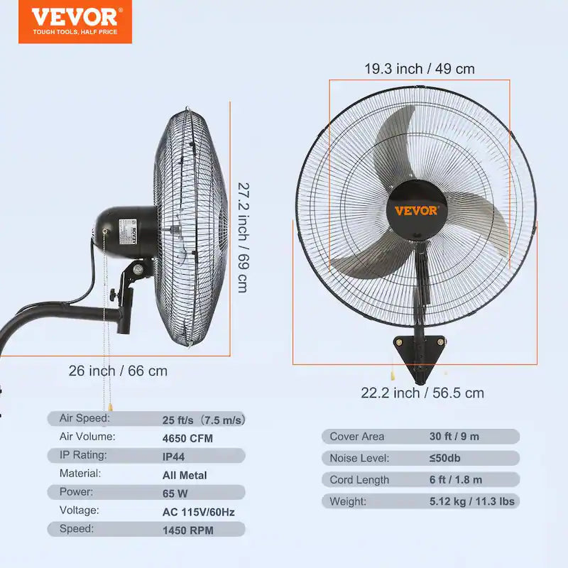 20 in. 3-Speed Oscillating Wall Mount Fan J788