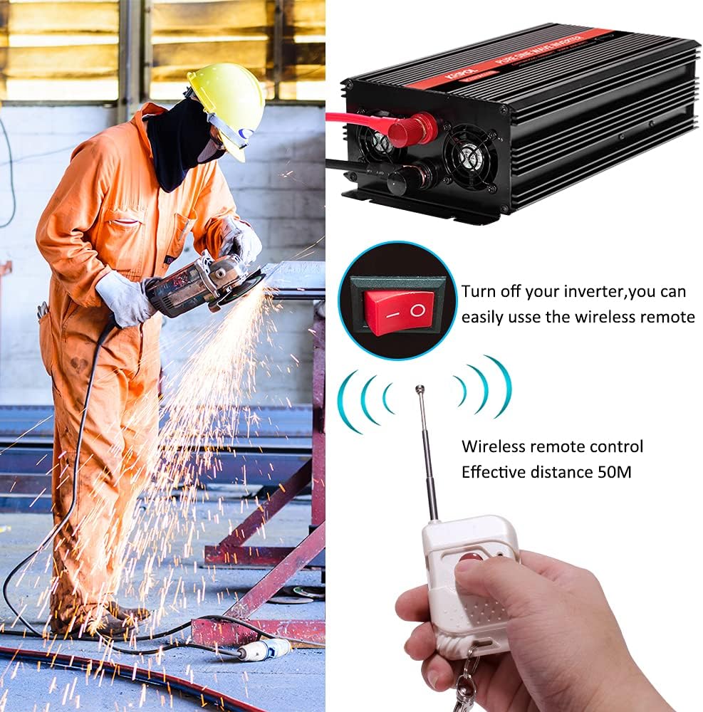 1000 Watt Pure Sine Wave Inverter 12v DC to 110/120v AC Z390011