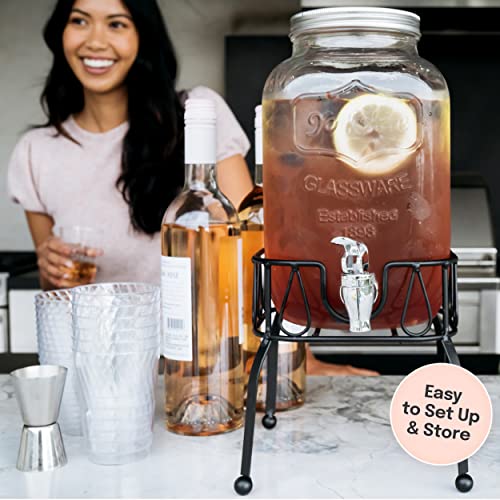 Glass Drink Dispenser Set of 2 1 Gallon with Stand T7350