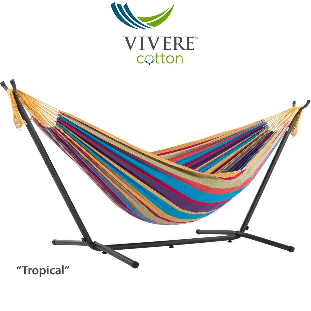 Double Cotton Hammock with Stand and Carry Bag N43916