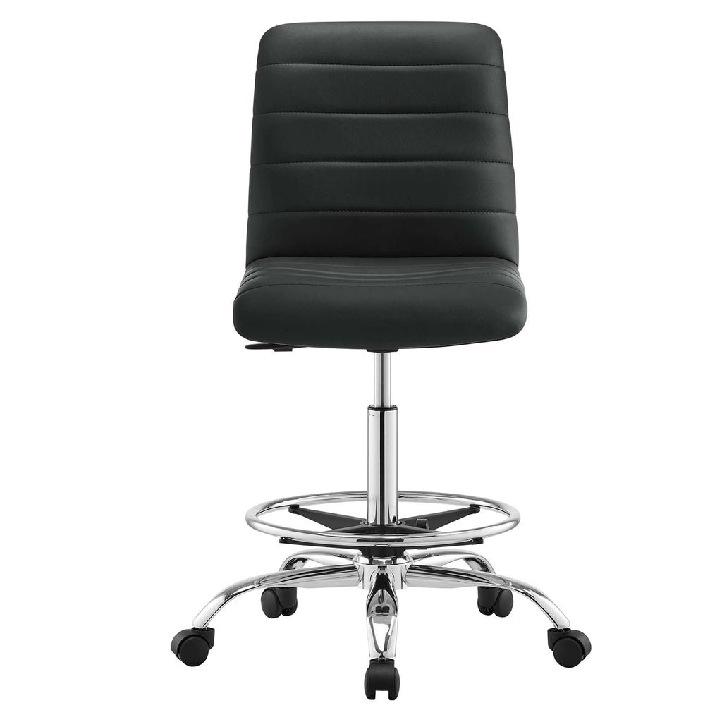 Silver Black Vegan Leather Drafting Chair L156
