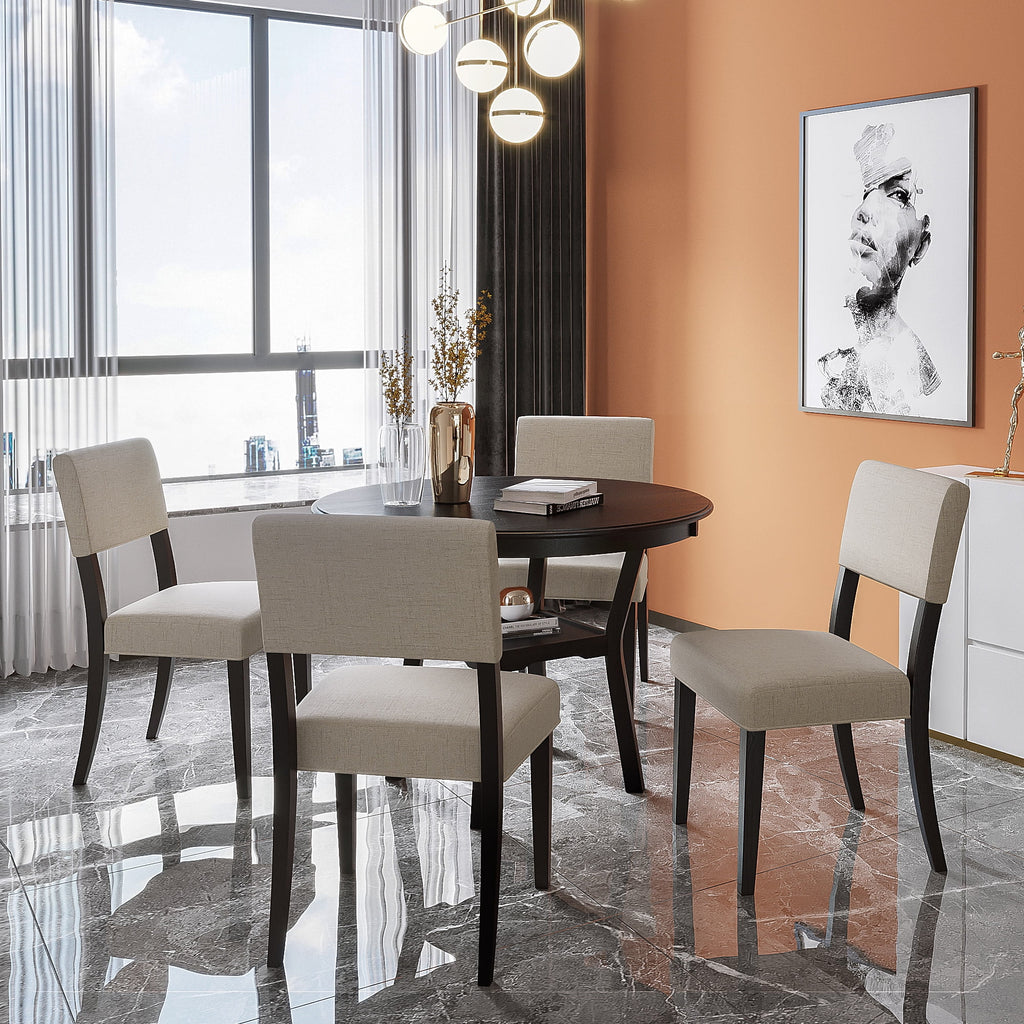 42" 5-Piece Round Dining Table Set with 4 Upholstered Chairs R665