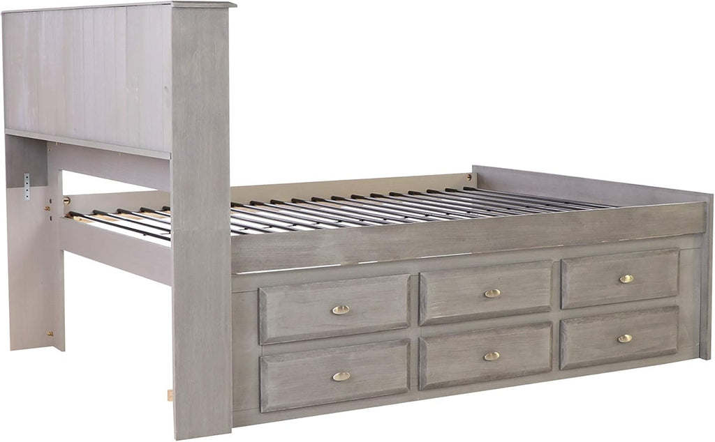 Charcoal Full Size Bookcase Captain Bed with 6 Drawer Storage Q143628