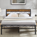 Queen Metal Bed Frame with Brown Wooden Headboard K6841