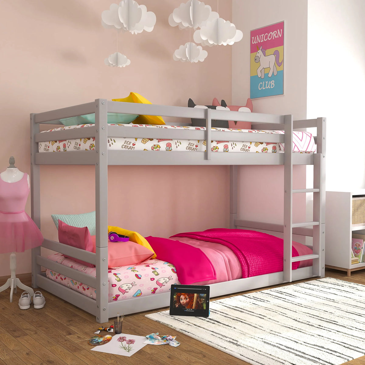 Black Wood Twin Over Twin Convertible Bunk Bed Q852