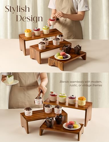 Acacia Wood 3 Tier Display Stands Set of 3 I20655