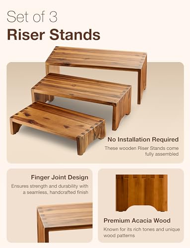 Acacia Wood 3 Tier Display Stands Set of 3 I20655