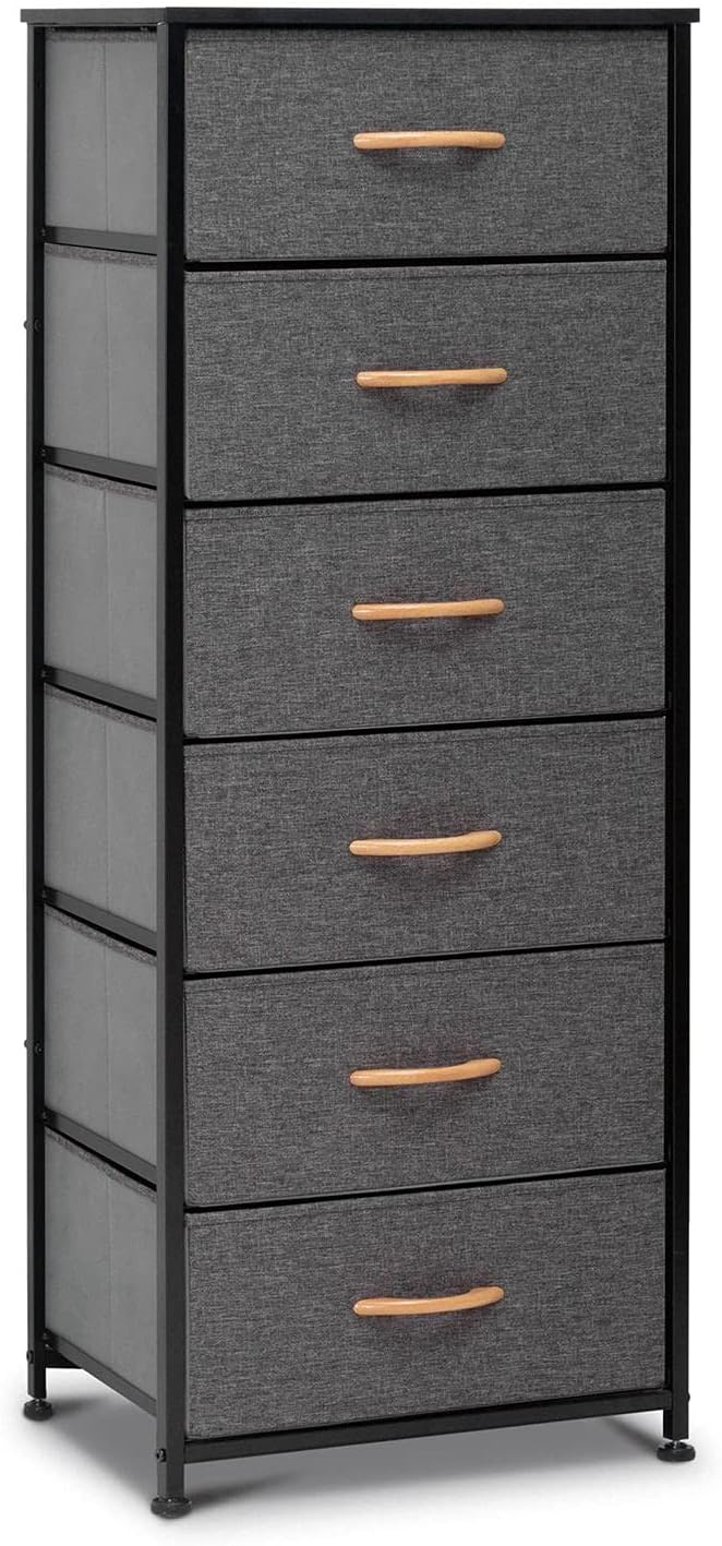 6 Drawer Fabric Dresser with Wooden Top B489